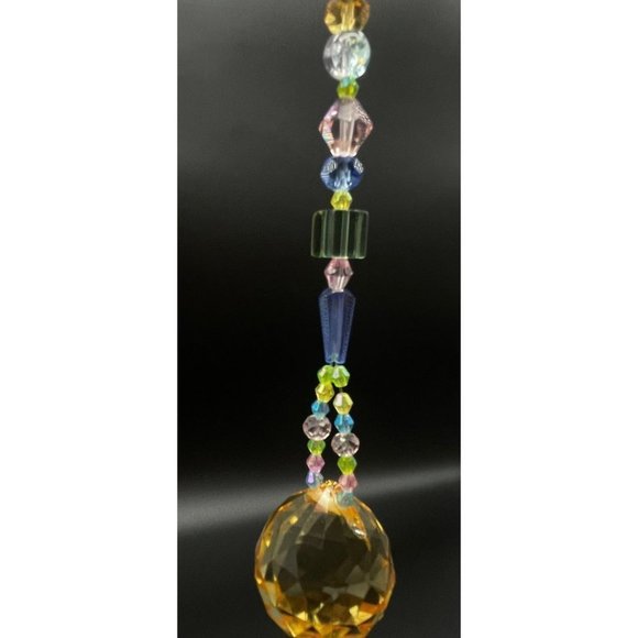 Beaded Suncatcher Butterfly Pastel Green Blue Yellow Crystal Prism Hanging Decor - Picture 4 of 10